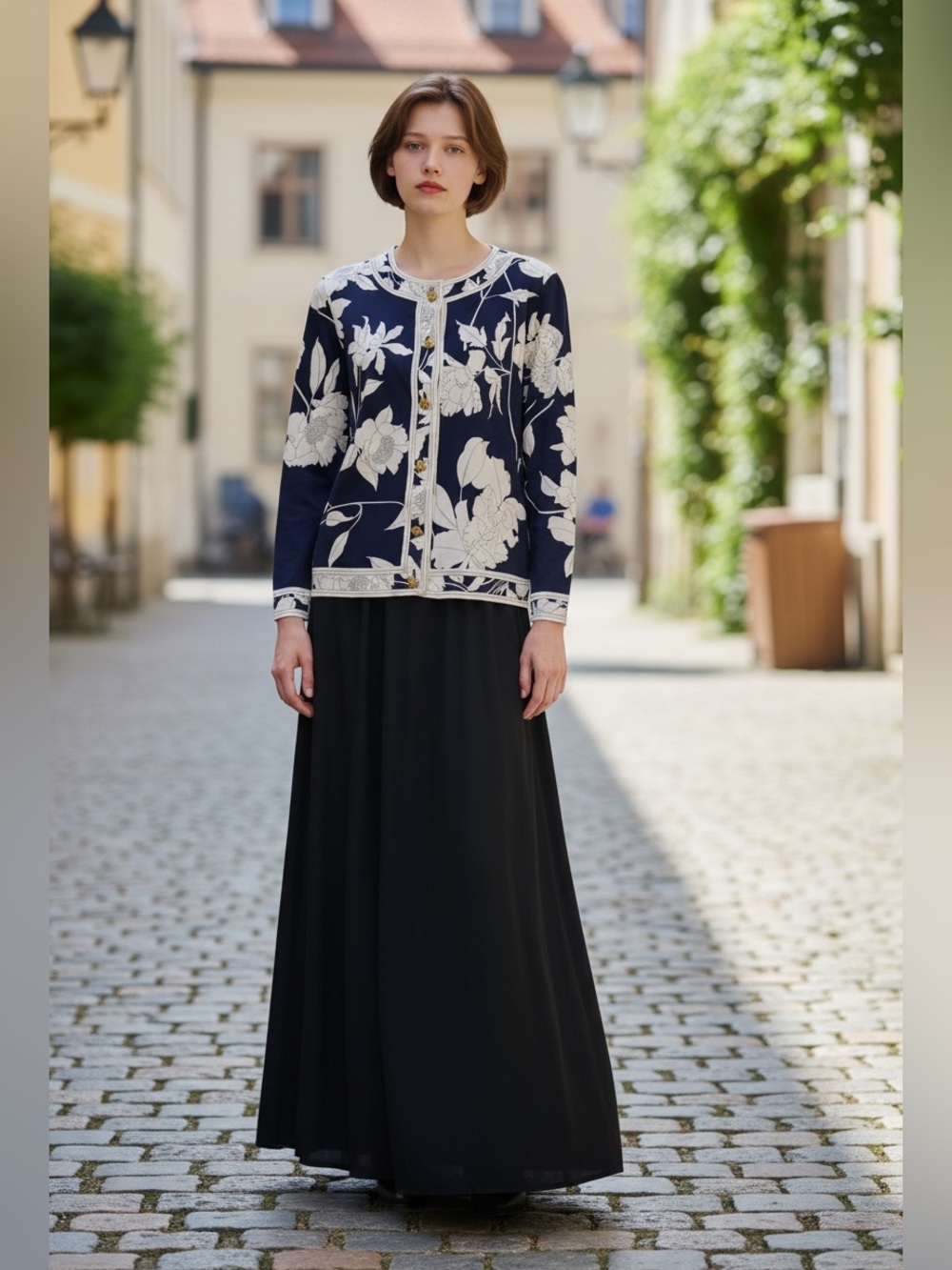 Navy Floral Button-Front Cardigan Jacket